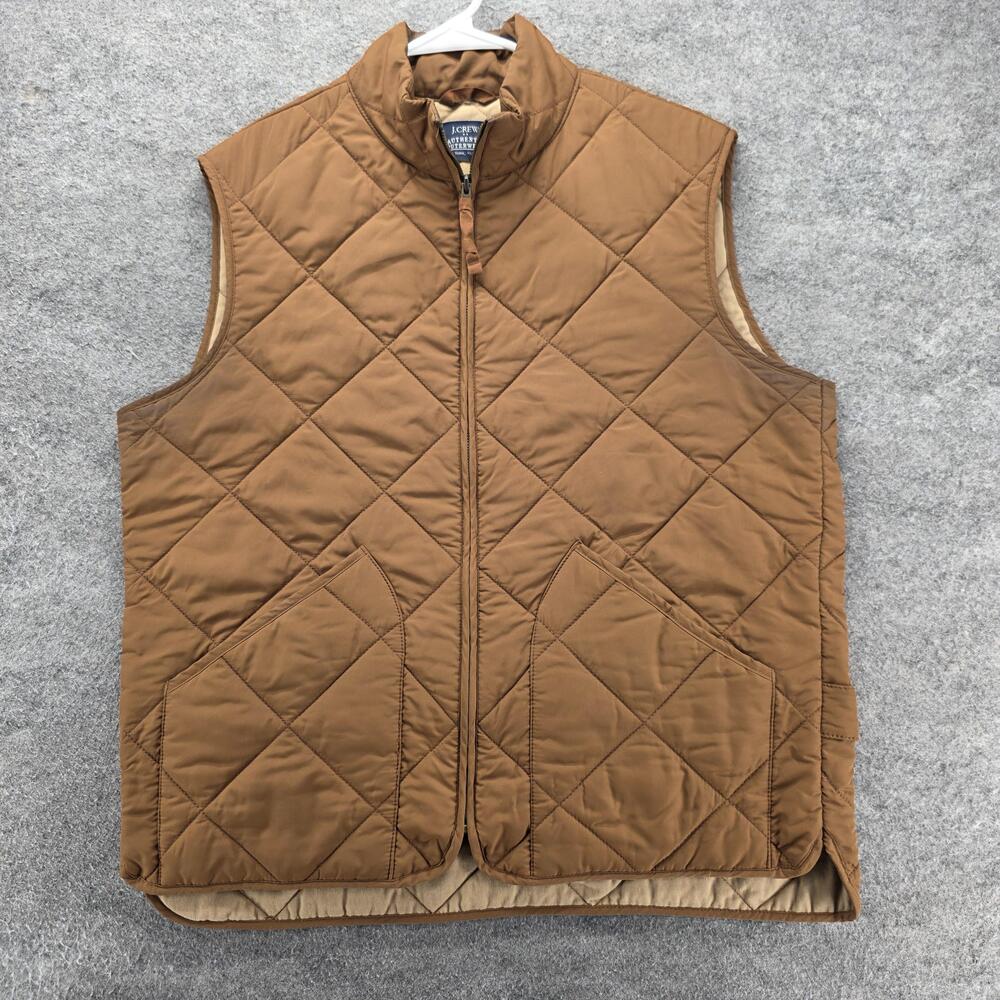 J.CREW Vest Mens L Brown Quilted Microfiber Full Zip Lined Pockets Insulated